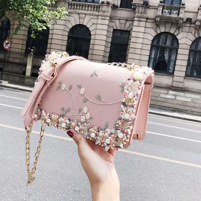 

2021 Hot Selling 9F005 Wholesale small square flower shoulder handbags for women shoulder bag lady beautiful bags, Green,pink, white