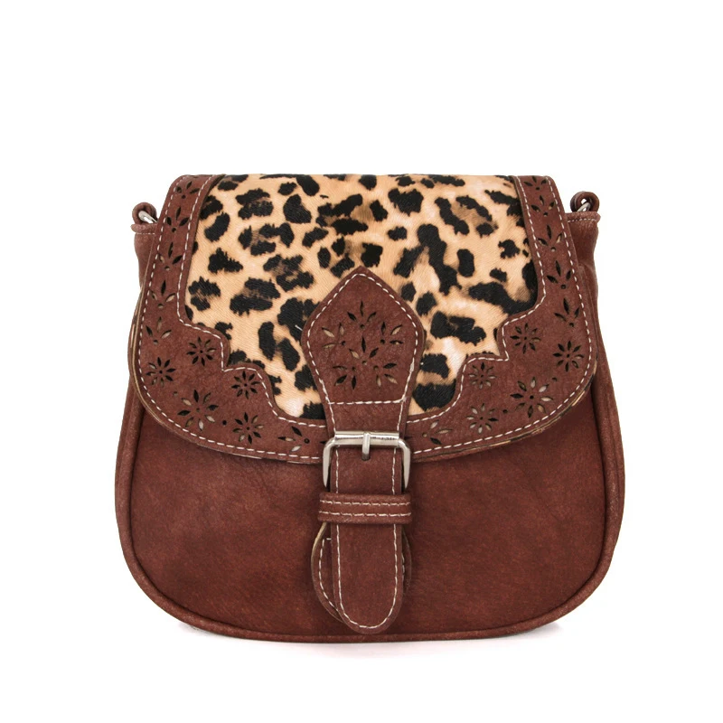 

Personalized Leopard Patchwork Shoulder Saddle Bag Ladies Retro PU Leather Crossbody Messenger Purses For Women