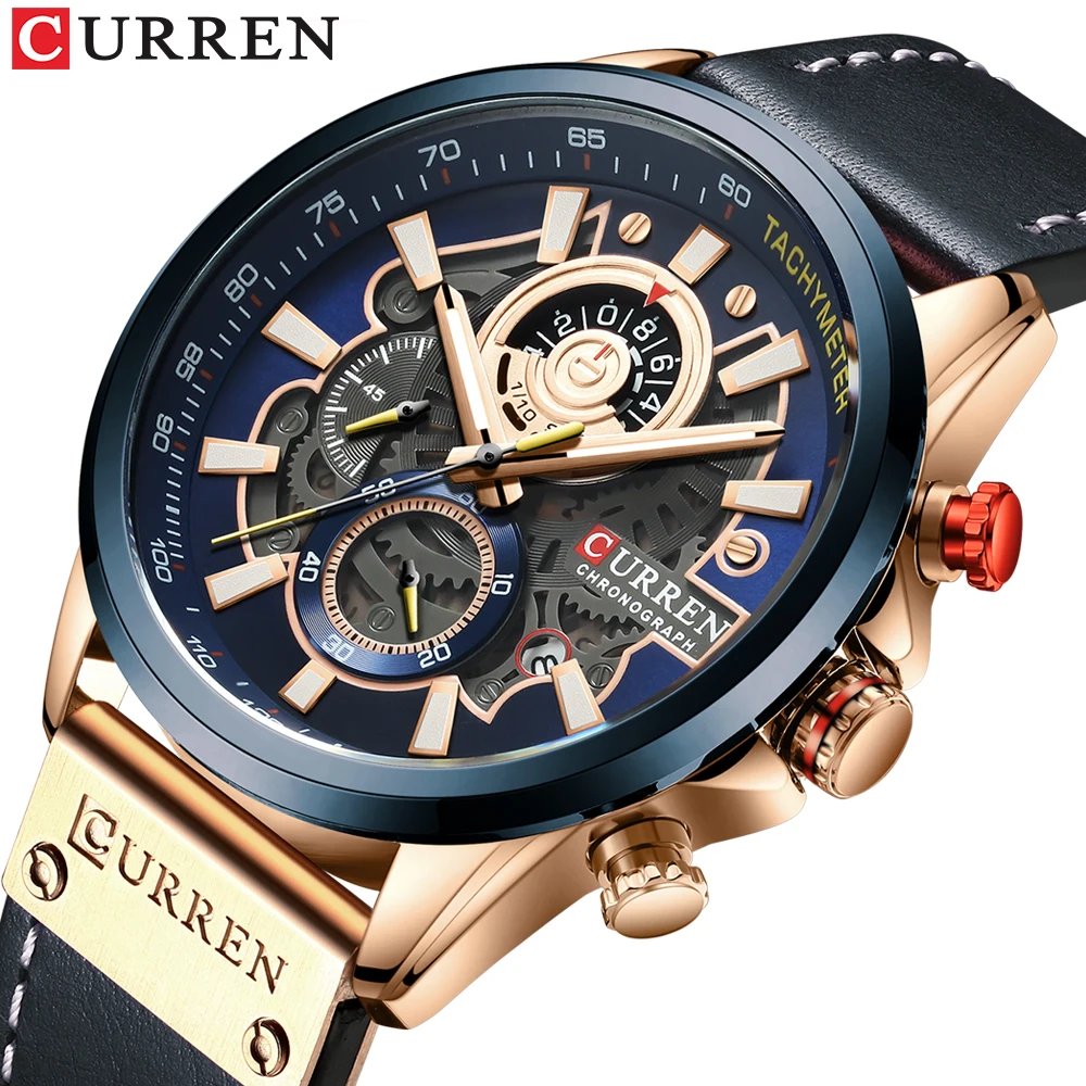 

CURREN 8380 Fashion Design Men Quartz Wrist Watch Luminous Chronograph Water Proof Leather Sport Man Watches
