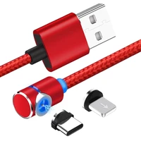 

factory price Nylon braided LED 1m USB cable red black magnet charging cable 3 in 1 magnetic usb cable