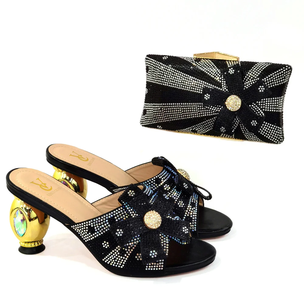 

Beautifical women shoes matching bags stones open toes style 8cm party shoes CR129