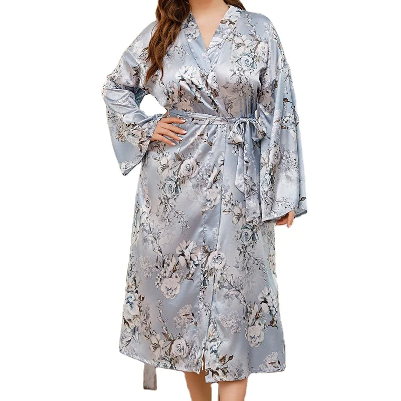 

INS cover meat large size printed household dressing gown women fat MM dressing gown