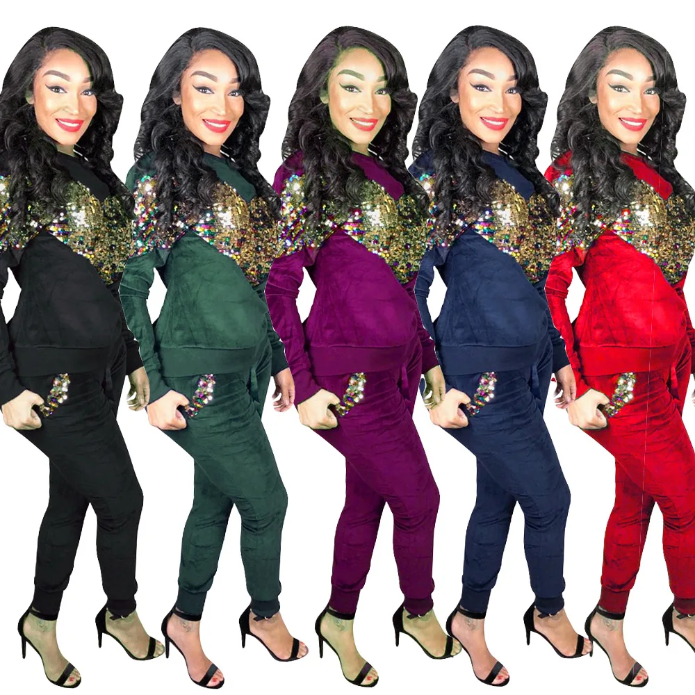 

wholesale fashion sequin boutique outfits 2 piece women clothing set