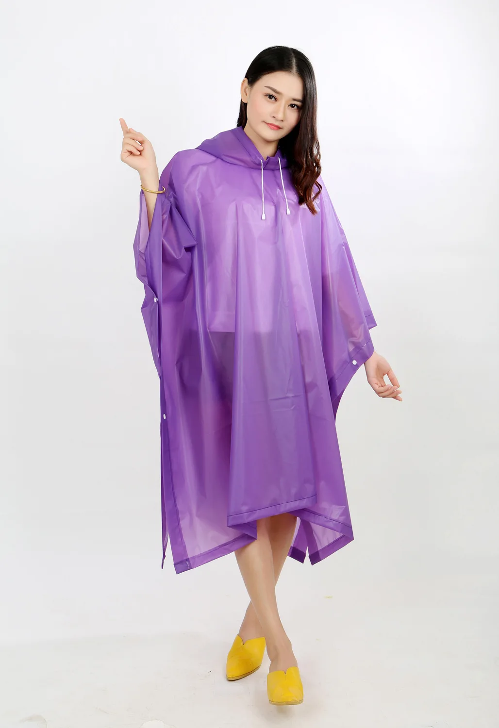 Super Thick Ecofriendly Peva Material Hooded Rain Poncho For Adult