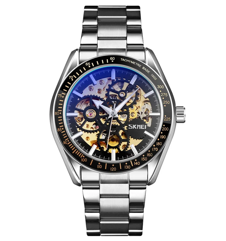 

Skmei 9194 luxury brand custom logo skeleton pilot diver men's automatic mechanical watches movement, Black/silver/gold/gold+black/rose gold
