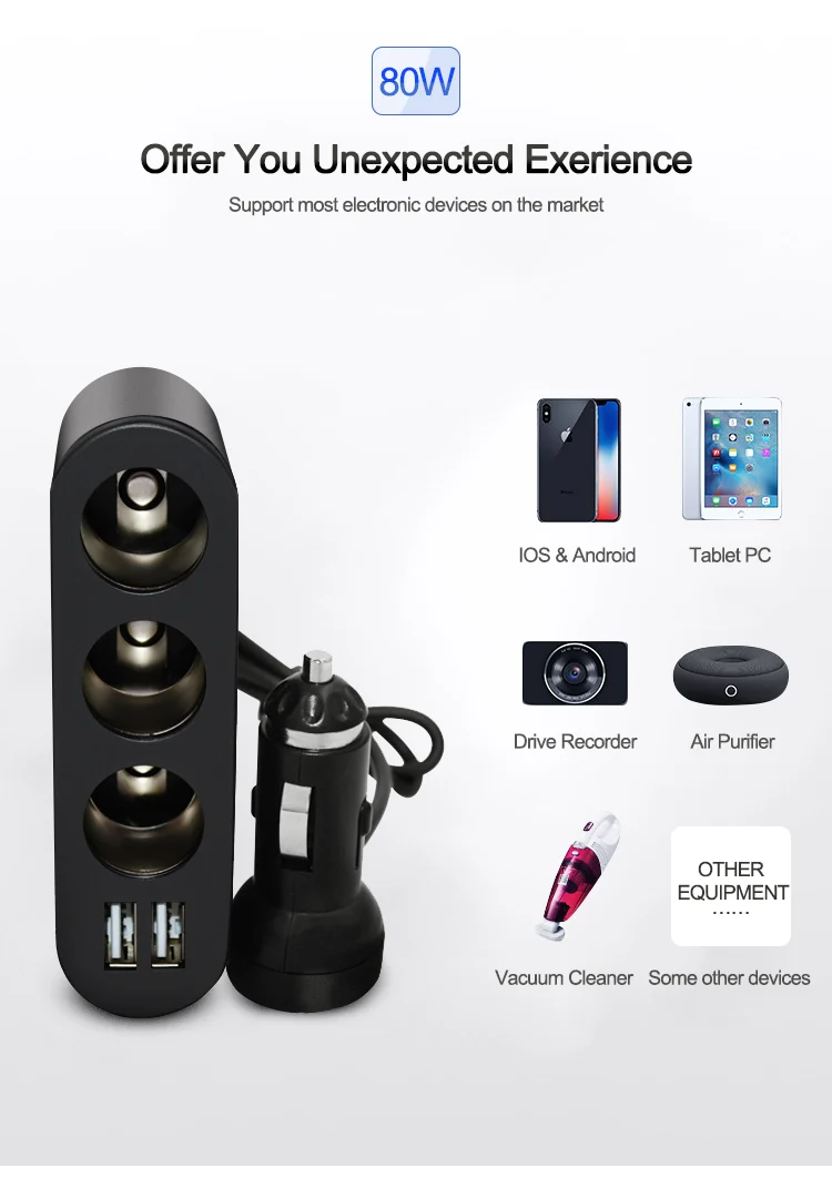 3 Way Auto Sockets Metal 5V 3.1A 2 Ports USB Car Charger Cigarette Lighter Socket Splitter