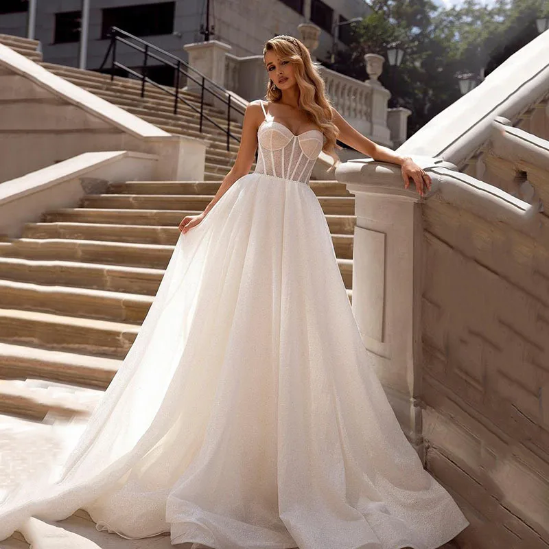 

New Arrival Weddding Dresses A-Line Sweetheart Sexy Backless Fashion Pleats Beading Off Shoulder Luxury Bridal Gowns, Picture