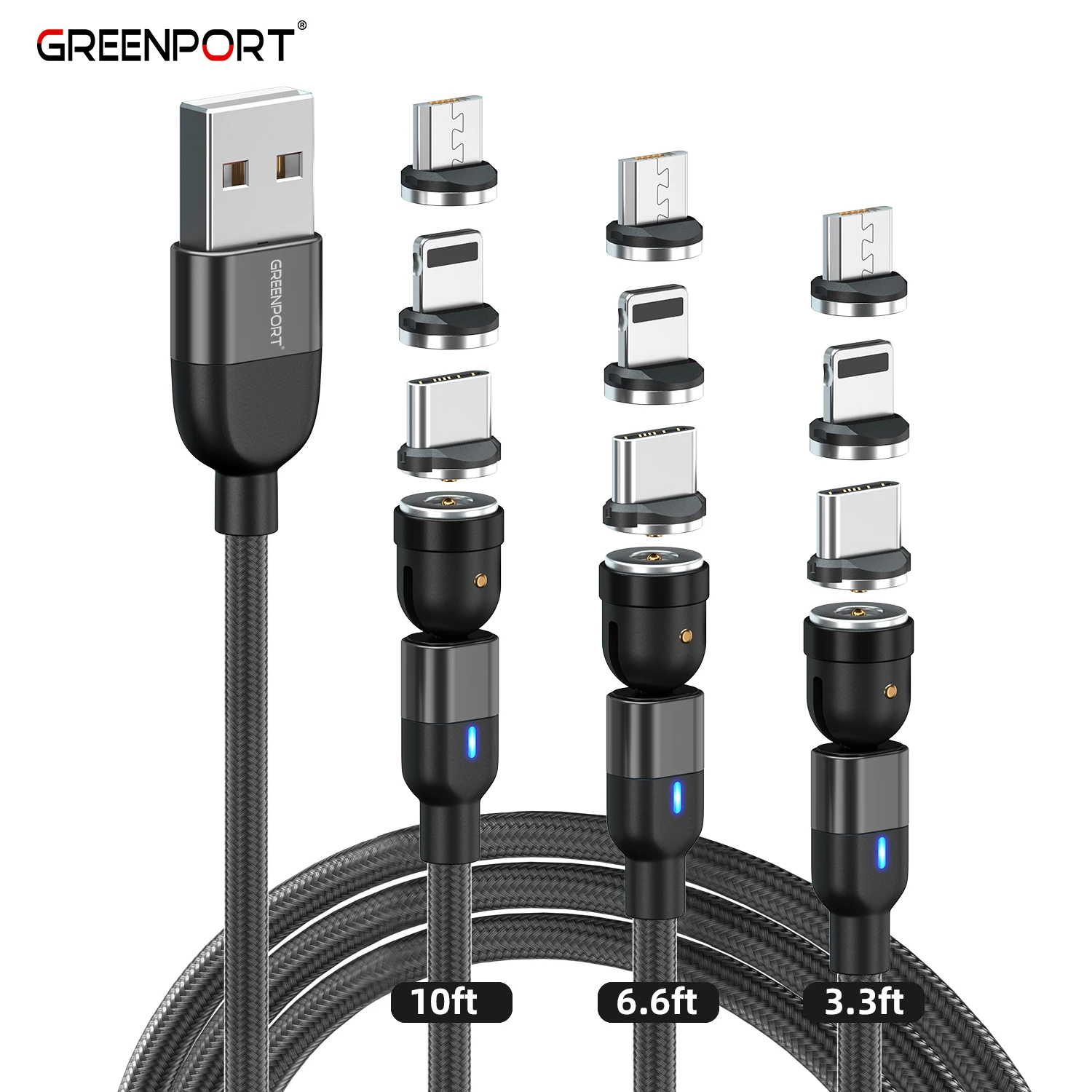 

540 degree Rotating magnetic charging cable straight to L shape 2 in 1 portable magnetic phone cable for micro/type-c/i-product
