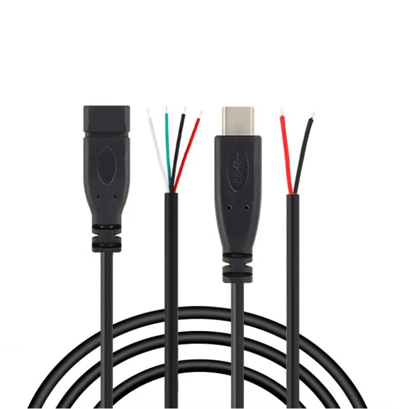 

USB Type C Male /Female to Open End Cable Single End USB Type C 2 Core 4 Core Charging Data Cable, Black