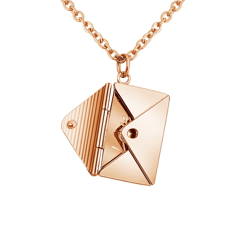 

High Polished Creative Romantic Stainless Steel Openable Foldable Envelope Shape LOVE letter Pendant Jewelry Necklace For Women, Gold,silver, rose gold