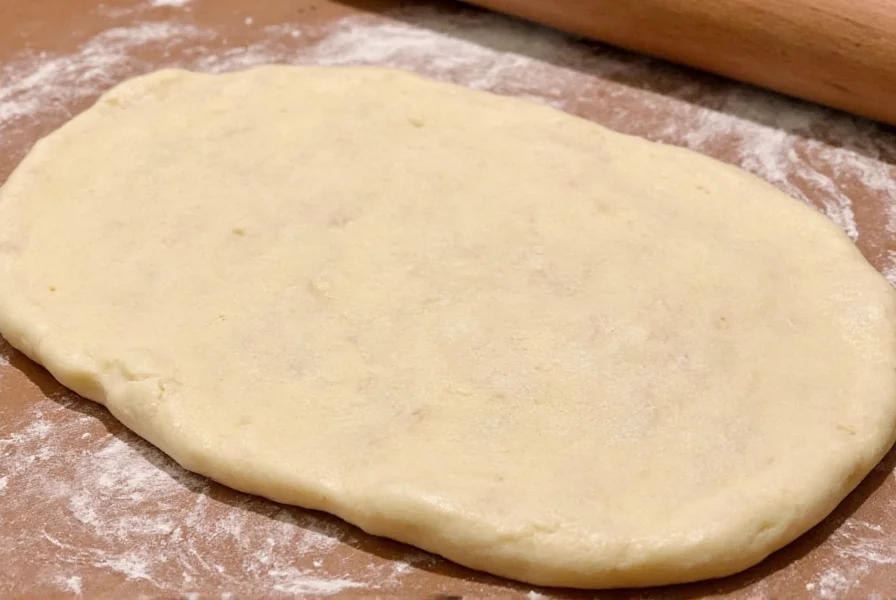 Professional cinnamon roll dough being kneaded on floured surface