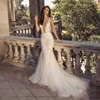 Western Long Beautiful Mermaid Pattern Lace Wedding Gown Bridal Dress
