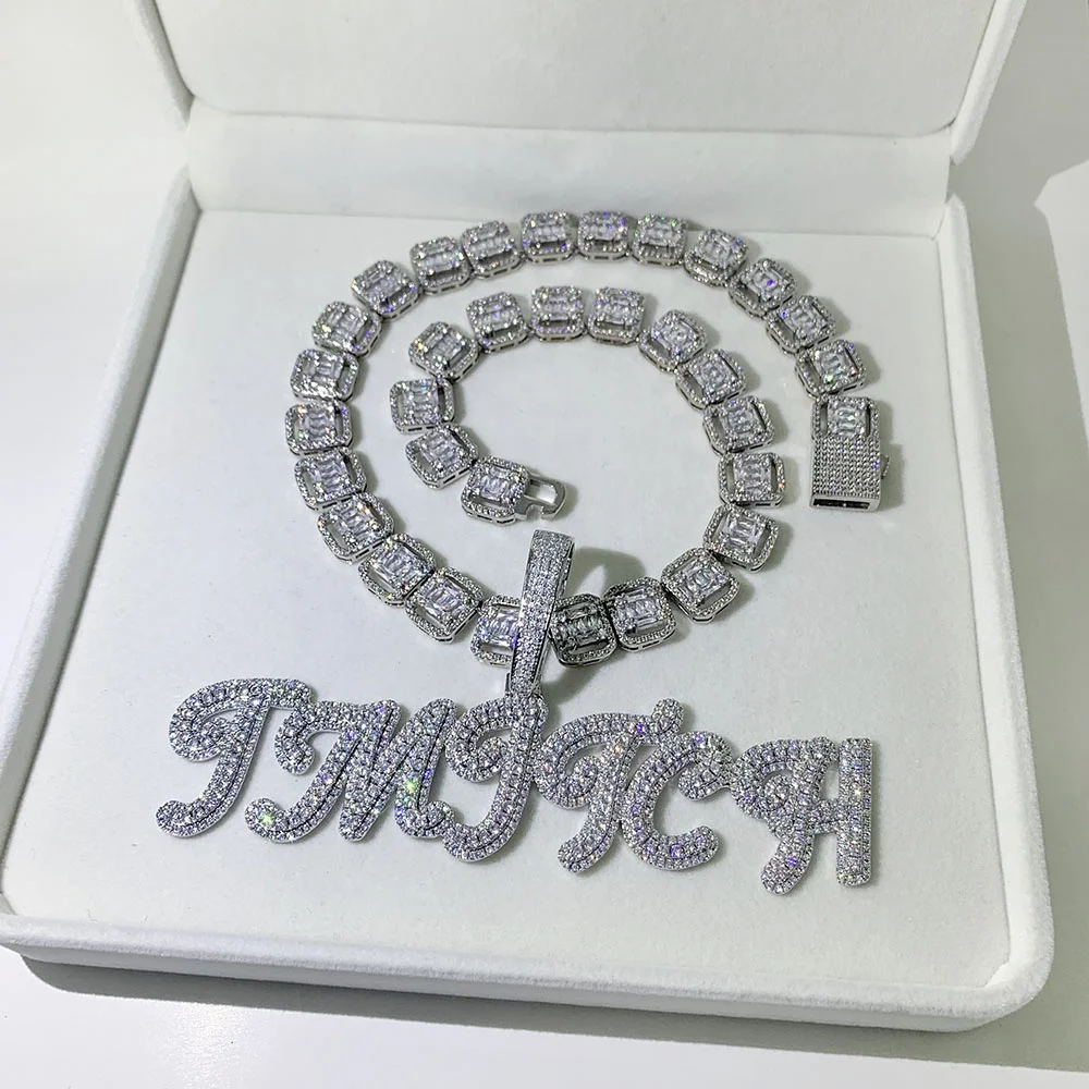 

Custom Brush Cursive DIY Letter Name Necklace Pendant Hip Hop Jewelry