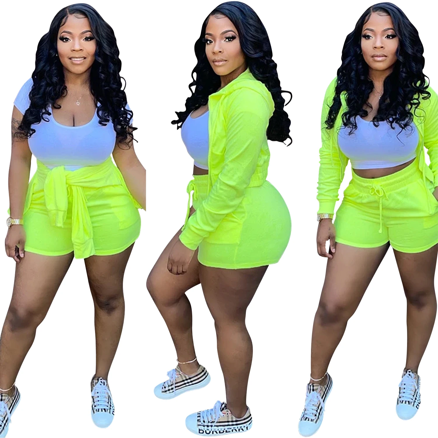 

Solid color long sleeved three piece track suits set for women's suits