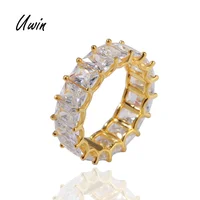 

Baguette Ring 925 Sterling Silver CZ Diamond Cut Zirconia Hip Hop Ring Bling Gold Plating Rapper Jewelry