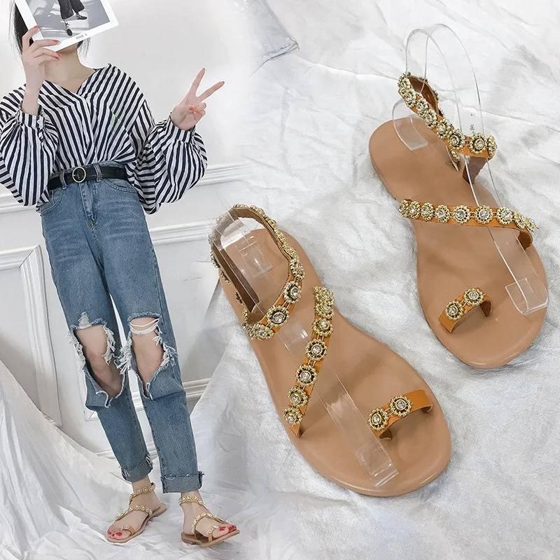 

Leslides New Style Women Outdoor Fashionable Shiny Crystals Flat Non-slip Flip-flop Sandals Slippers Ladies Beach Shoes Slides, Picture color