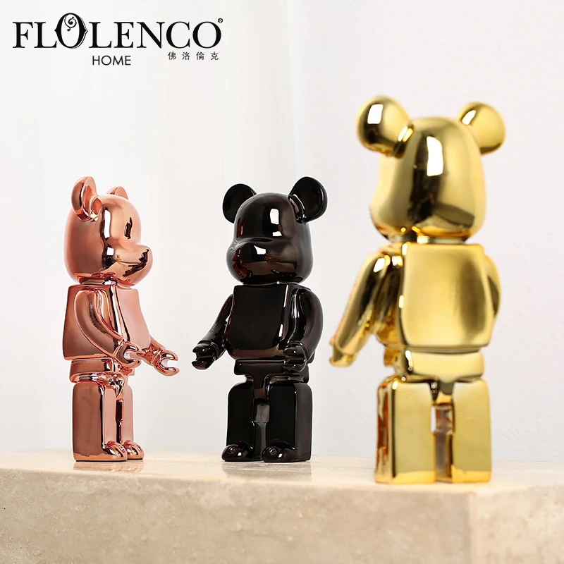 

Wholesale customized cute bear figure toys transparent black gold silver bearbrick 100% small sculpture statues