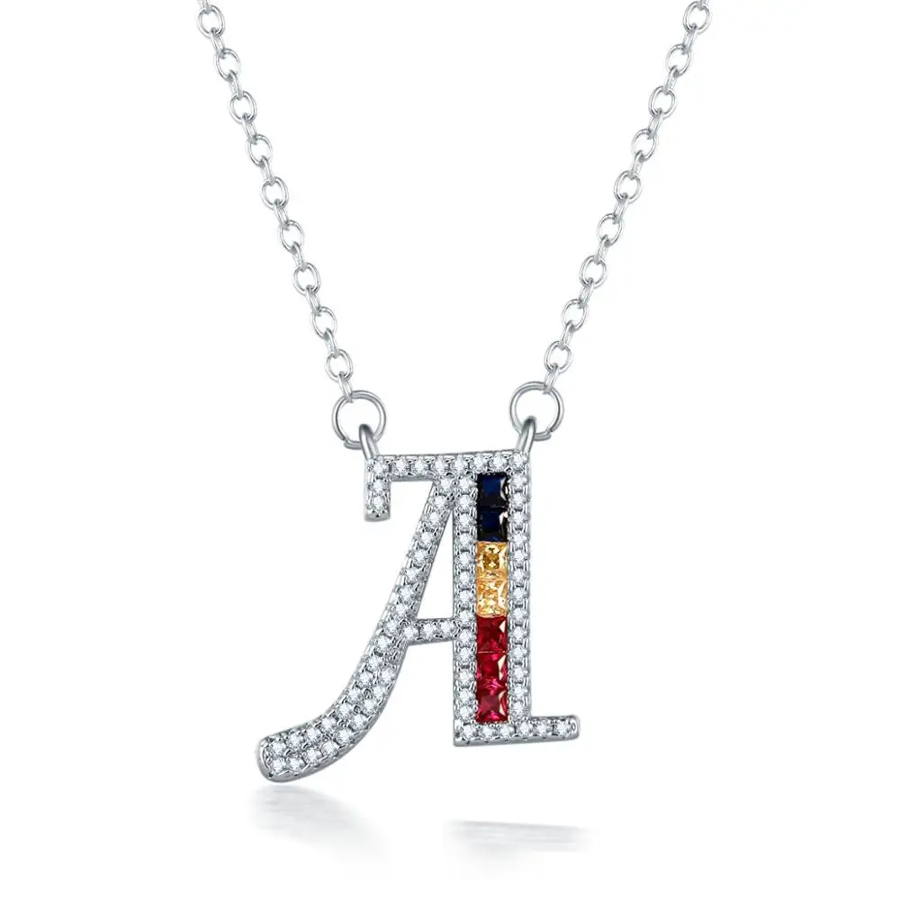 

European Hotselling Simple 26 Alphabets Crystal Letter Pendant Necklace Colorful Crystal Initial Letter Pendant Necklace, As picture shows