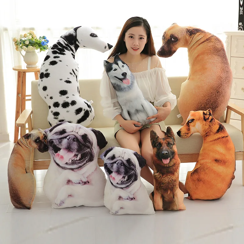 

2023 Hot Sale Eco-Friendly lifelike plush dog Wholesale 3D printing Shaped Soft Plush Stuffed Dog Pillow