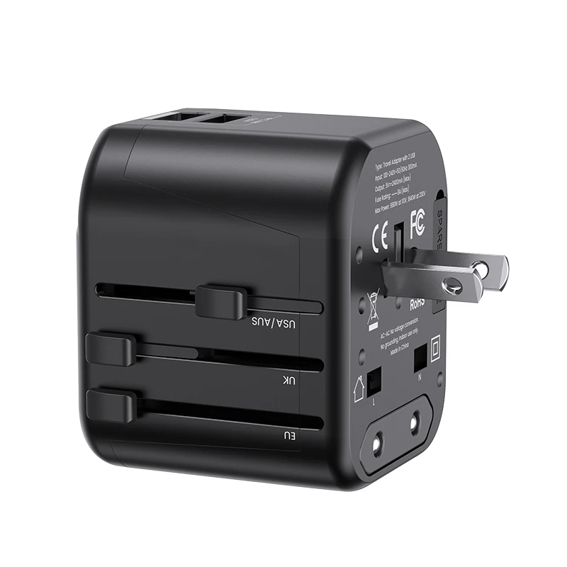 

USAMS OEM Custom Global Universal 12W Dual USB Conversion Plug Worldwide Voltage AU US UK EU Travel Chargers Adapters