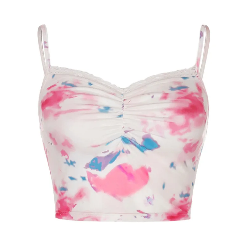 

Summer Women's Wear Hegel Sexy Lace Lace Tie Dye Printed V-neck Halter Top