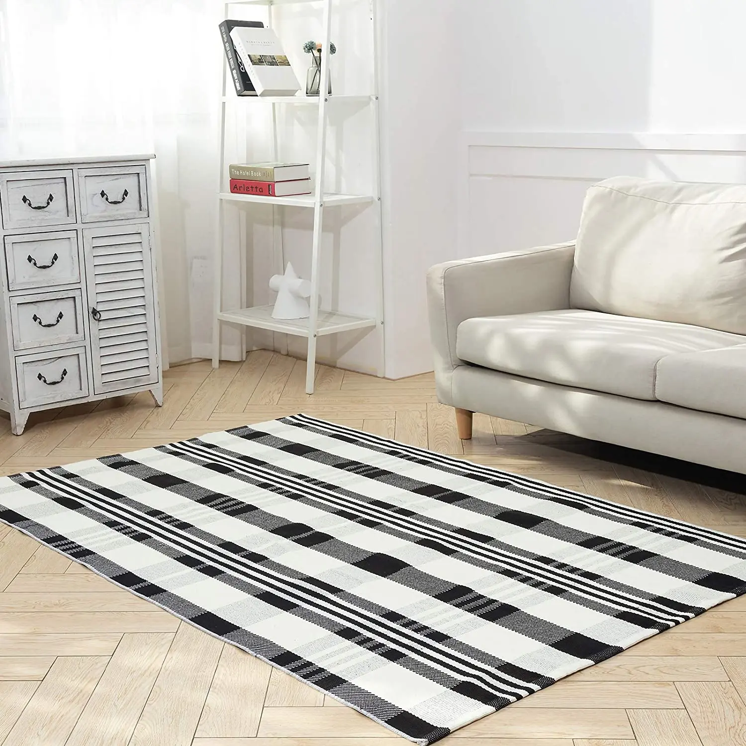 

Factory wholesale home decor rug cotton woven floor mat black and white red checkered rugs for bedroom