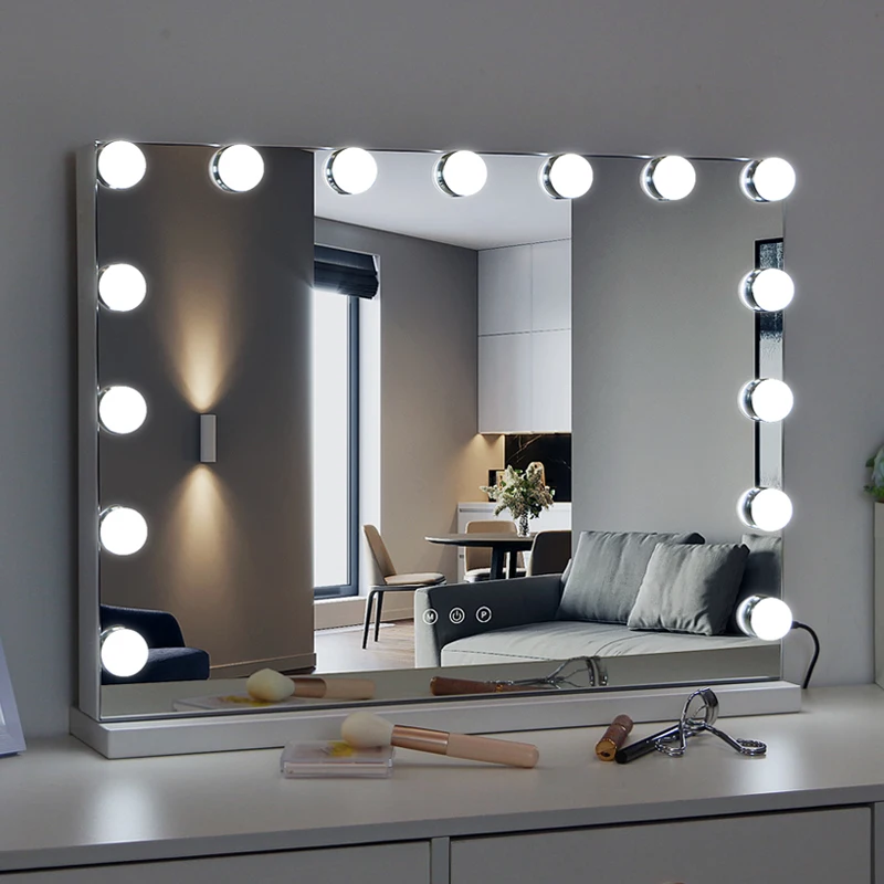 

Espejo Maquillaje Iluminado Bombillas LED Ajustable Y , Espejo de Tocador Mesa con Luz LED Estilo Hollywood, White black