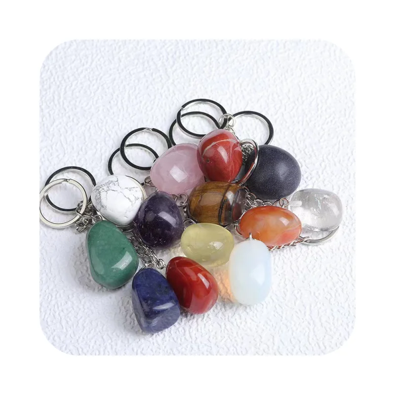 

Wholesale Healing Gemstone Keychain Natural Irregular Crystals tumble 2-3cm quartz Stone crafts Crystal Keyrings for fengshui