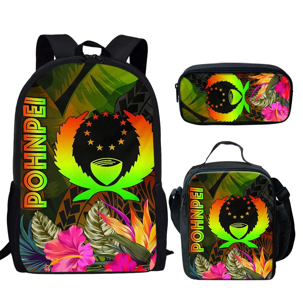 

2021 Fashion Girl School Bag Set Colorful Pohnpei Printed Children Backpack Set 3 Piece School Bag And Lunch Bag Set Girls, Customized your own school backpack