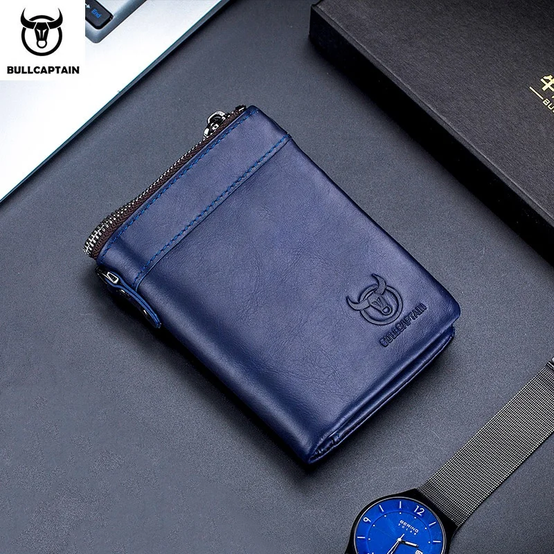 

Bullcaptain Vintage Leather Buckle Wallet Coin Purse Wallet Card Men's Wallet Cartera Hombre Men's Handbag RFID Holder, Brown