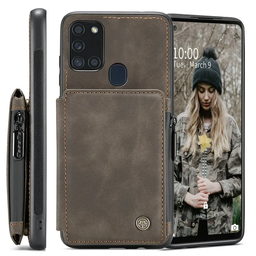 

CaseMe RFID Wallet Leather Case for Samsung Galaxy A21s with Credit Card Retro Mobile Phone Accessories for Samsung A21s Case, Black brown red blue coffee