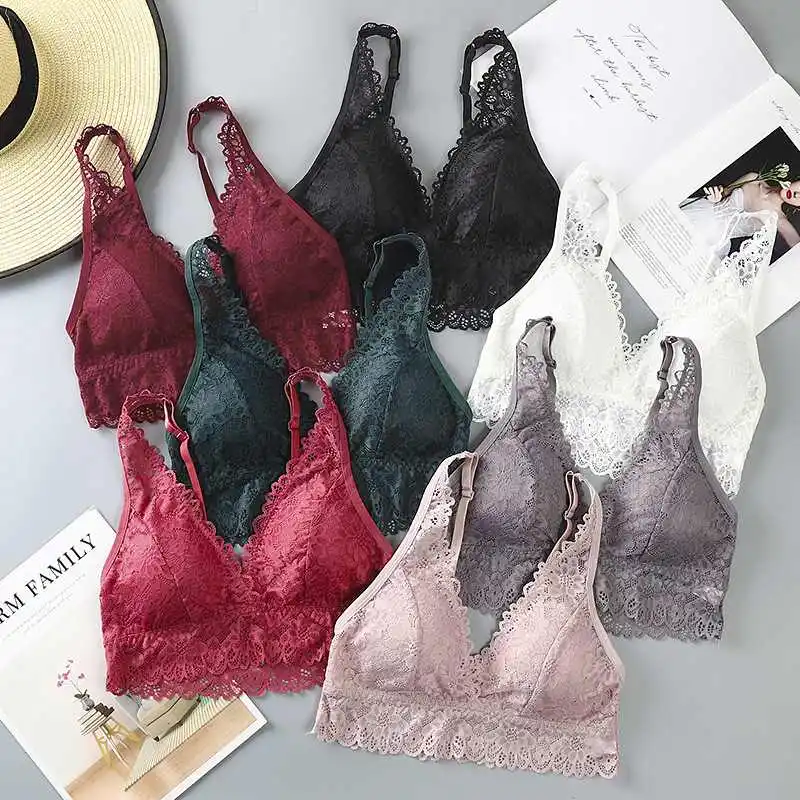 

Women Sexy Wireless Triangle Cup Lace Underwear Wrap Chest Adjustable Straps Beauty Back Tube Top Bralette, As picture show