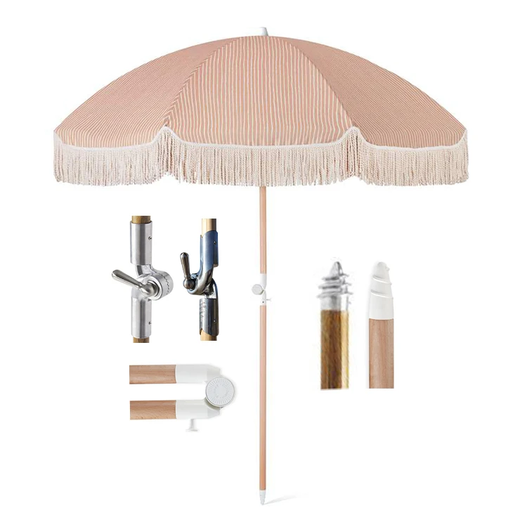 

Factory Direct Price Sun Luxury Bohemian Parasol Vintage Beach Umbrella With Tassels Recycled Boho Beach Umbrella