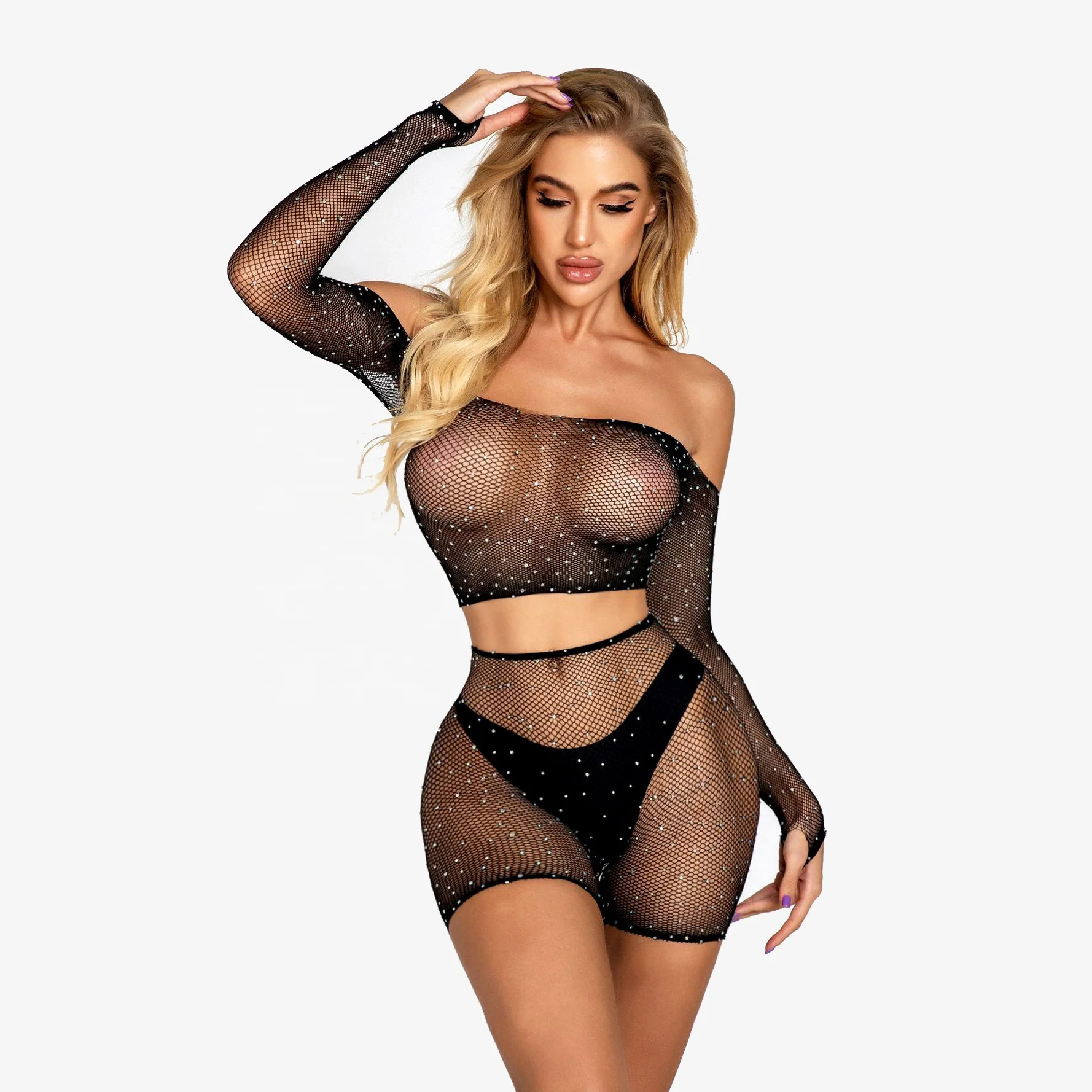 

2019 new listing underwear lace drilling two-piece suit erotic lingerie women sexy hot transparent, Accept customized women sexy lingerie