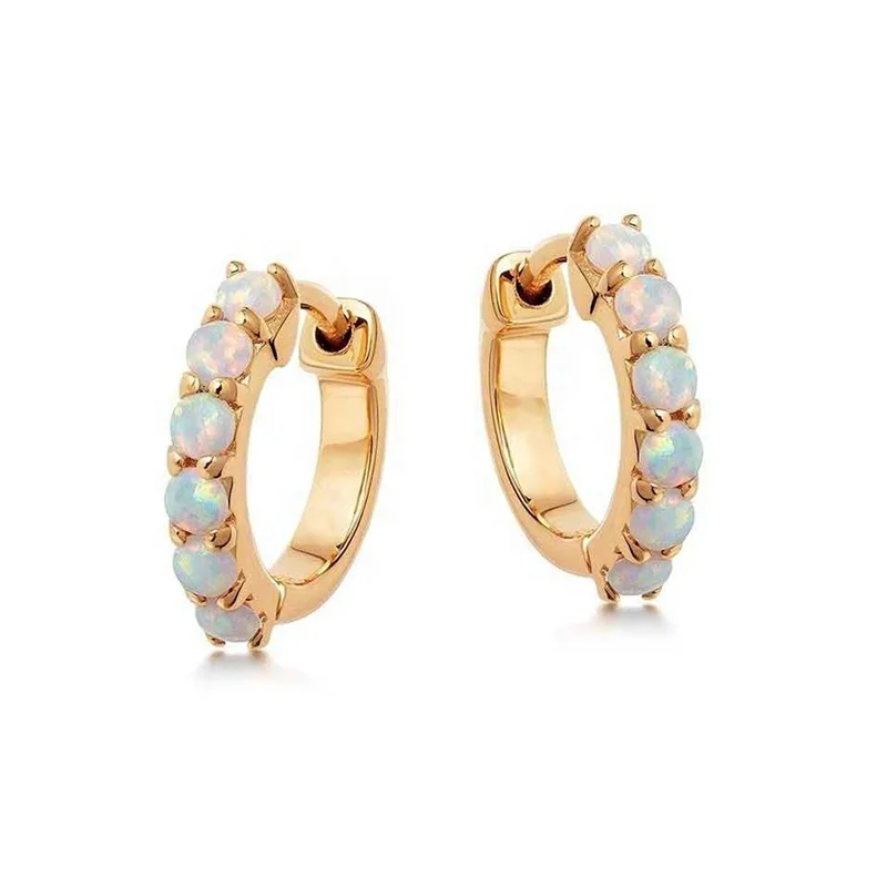 

Milskye Women's fashion 925 Silver 18k and 14k gold plated classic Opal huggies hoop earrings