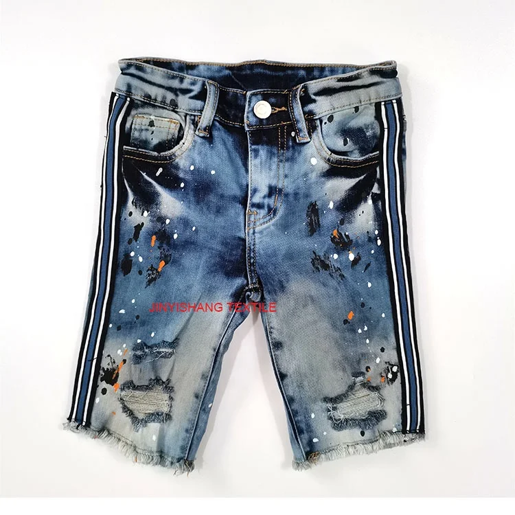 

In-Stock Painted Ripped Distressed Stripe Bleach Toddler Kids Short Jeans Trousers Children Denim Shorts Little Boy Girl Pants