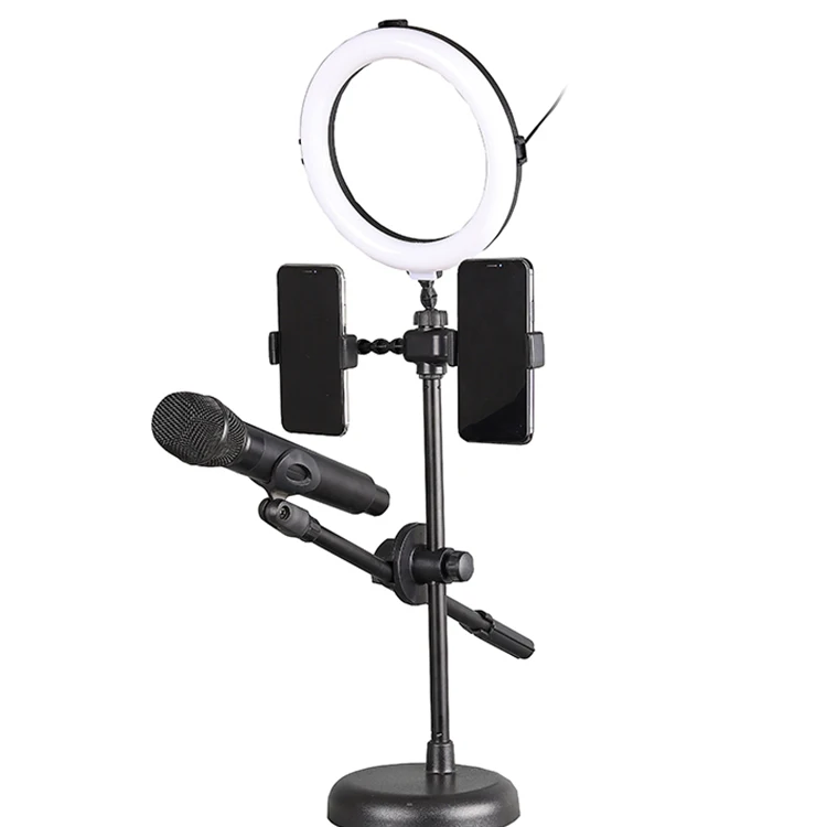 

360 Degree Rotating Desktop Live Broadcast Microphone Led Light Phone Holder, Black