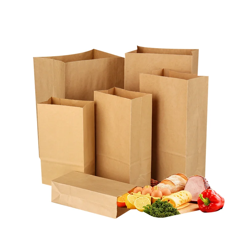 

Portable Takeaway Customized Kraft Paper Bag For Food Bread Packaging Without Handle