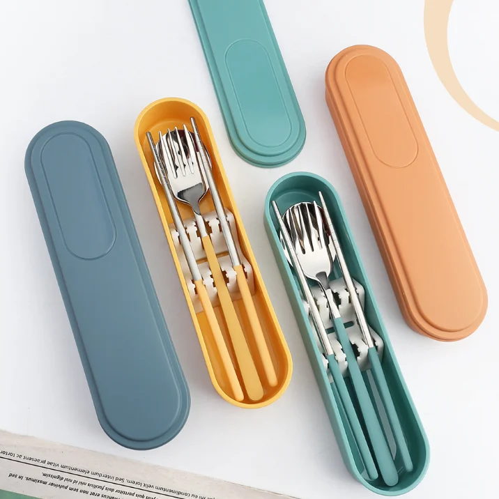 

New Portable 304 18/10 Korean Picnic Dinnerware Camping Portable Flatware Travel Office Student Case Stainless Steel Cutlery Set