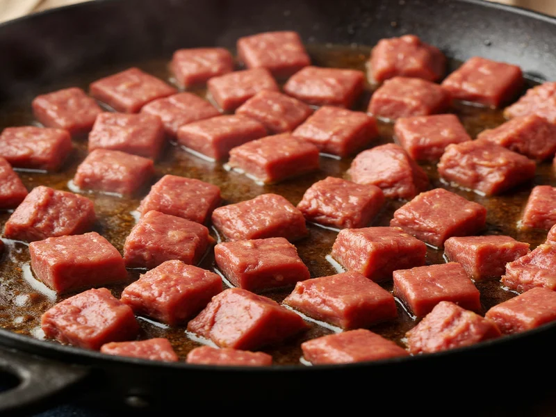 Browning beef cubes for homemade goulash recipe