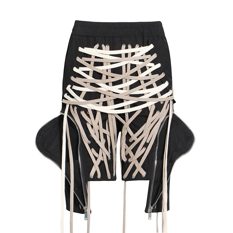 

Newest Design Streetwear Bandage Strap Mini Skirt Woman Irregular Short Cargo Pants Drawstring Breathable Not Support Knitting