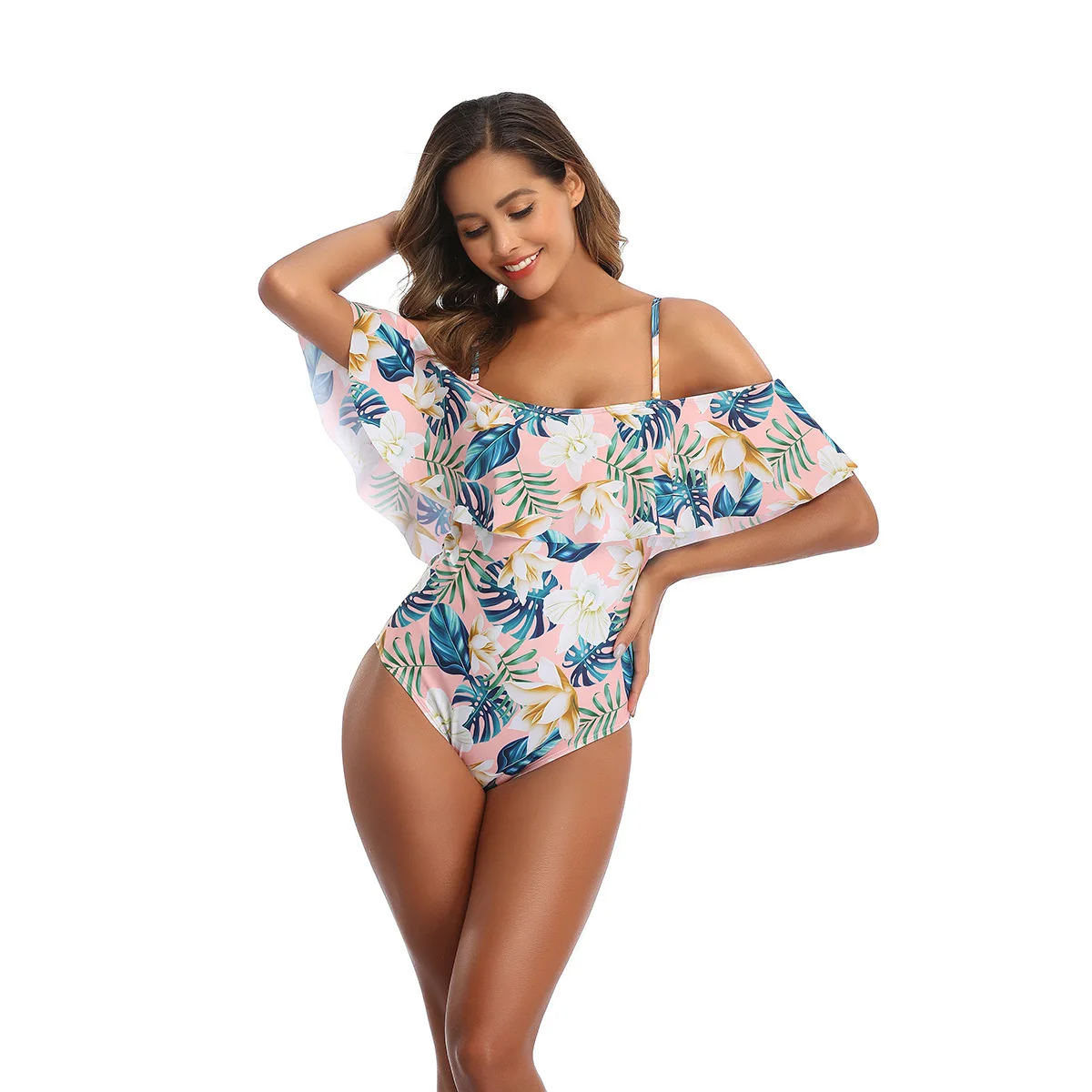

Hot ruffled sexy swimwear bikini plus size swimwear off shoulder swimwear, Shown