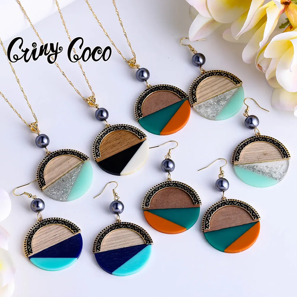 

Cring CoCo circular New samoan hamilto gold resin wooden Earrings Blue polynesian set wholesale hawaiian jewelry, Picture shows