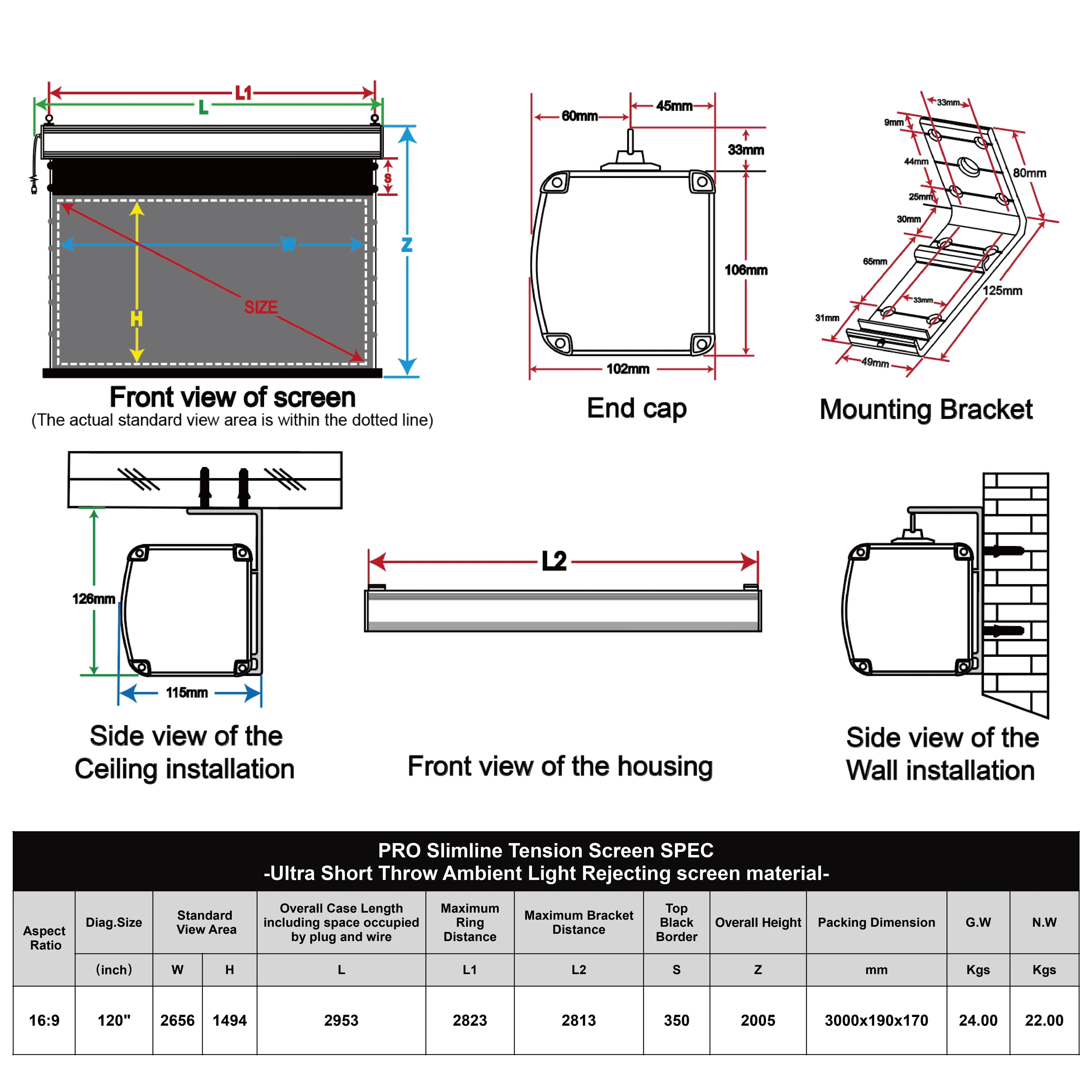 
VIVIDSTORM PRO Motorized 120 inch Drop Down screen UST Projector Ultra-Short Throw Ambient Light Rejecting 4K projector screen 