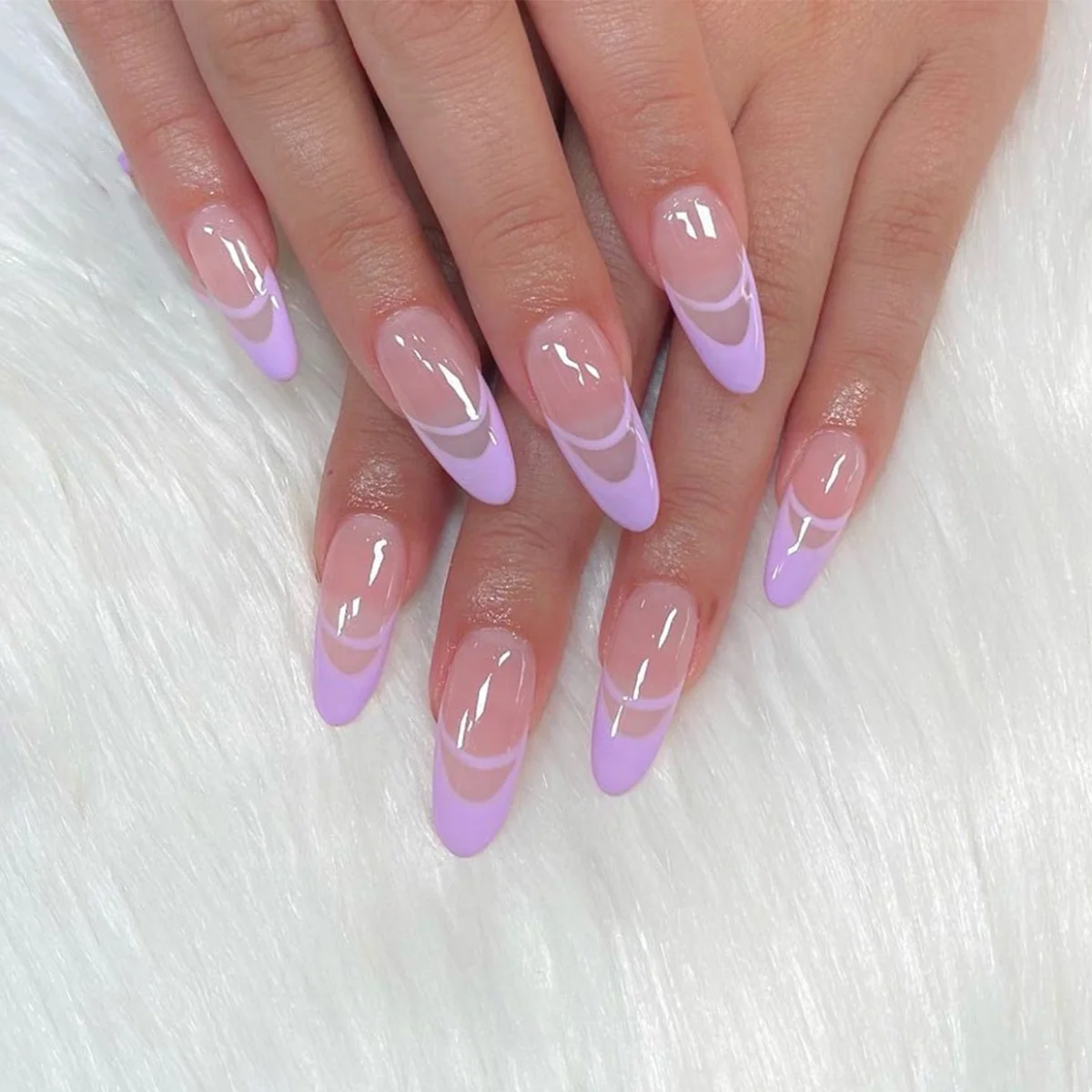 

2021 New Amazon Hot Sale 24pcs/box Light Purple French Wearing Manicure Finished Fake Nail Patch Removable False Nails, Multiple colour