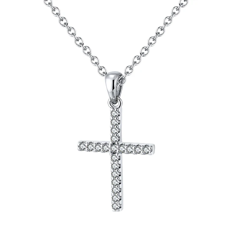 

2021 For Women Jewelry 925 Sterling Silver Cable Chain Cross Trendy CZ Stone Claw Setting Pendant Necklace Jewelry