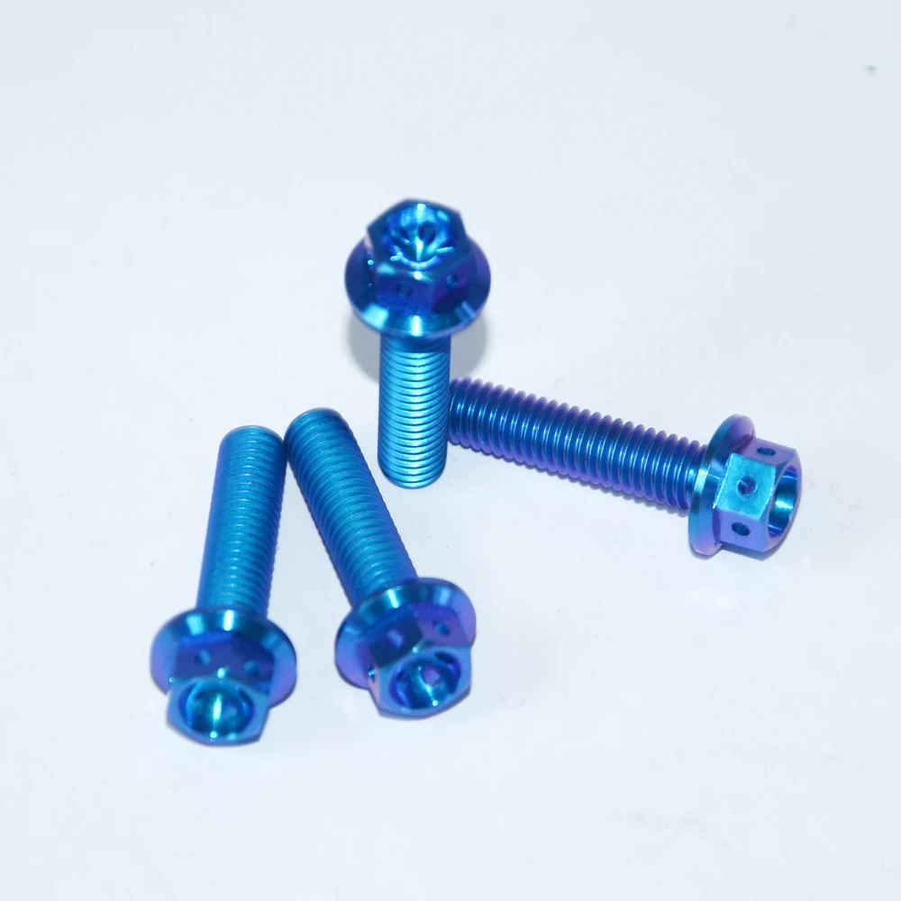 

For Autorcar and motorcycle Titanium blue fastener GR5 M6x25mm Ti Hex head flange bolt with hole