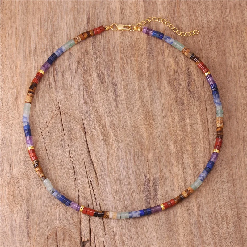 

Bohemian Natural Stone Rainbow Stacking 7 Chakra Beaded Choker Necklace Yoga Statement Short Necklace Gift Jewelry Dropshipping