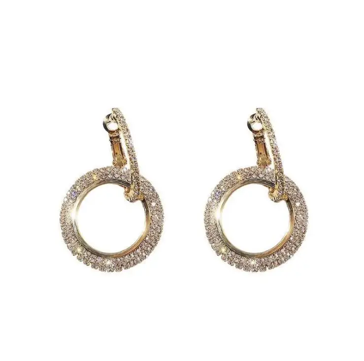 

New Jewelry Rhinestone Elegant Earrings For Women Round Gold And Silver Crysta Hoop Earrings, Silver,gold,rose gold