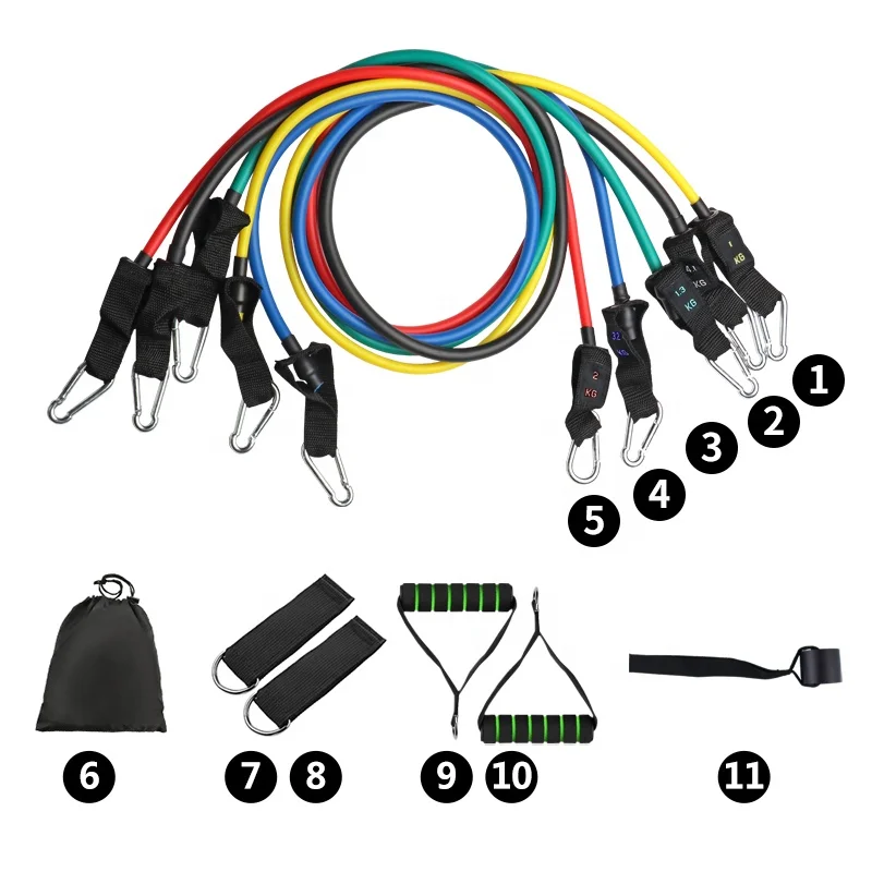 
Fitness Stretch wholesale elastic 11 pcs set tube resistance bands 